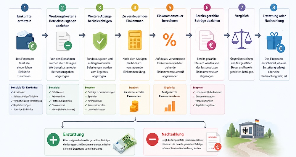 Wie berechnet das Finanzamt die Einkommensteuer?